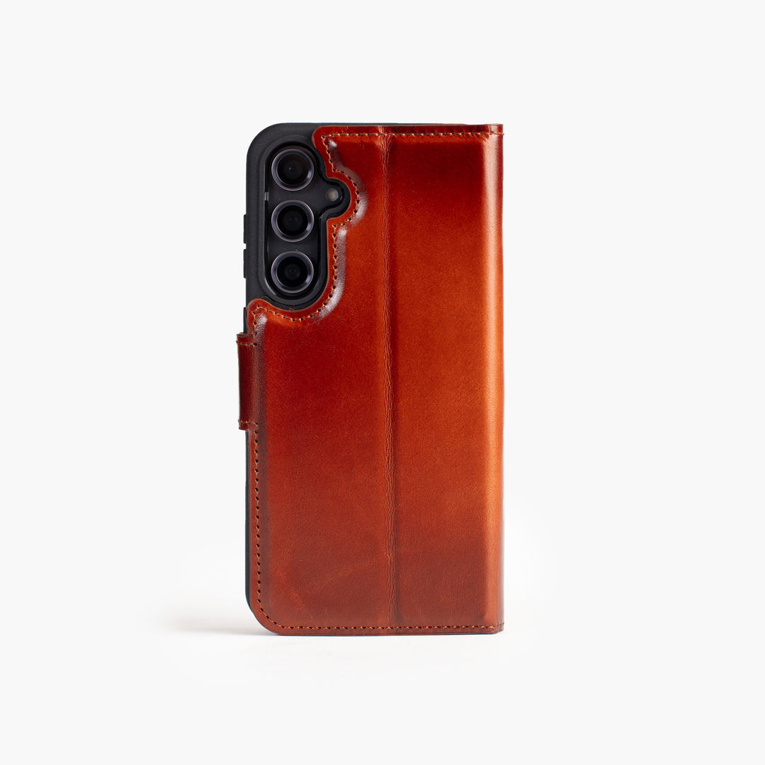 Wachikopa Genuine Leather Classic Bookcase for Samsung S25 Plus British