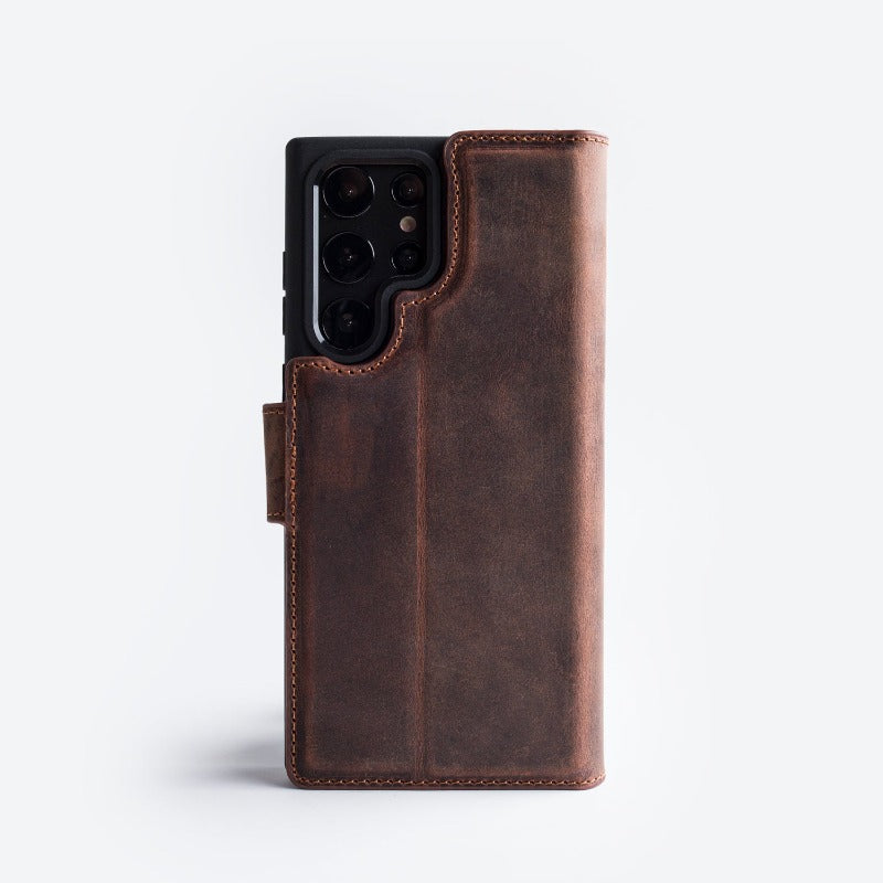 Wachikopa Genuine Leather Classic Bookcase for Samsung Galaxy S21 Ultra Brown