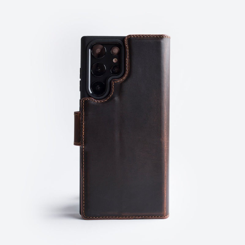 Wachikopa Genuine Leather Magic Book Case 2 in 1 for Samsung S25 Ultra Brown