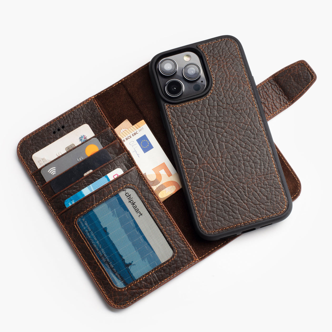 Wachikopa leather Magic Book Case 2 in 1 for iPhone 13 Pro Dark Brown