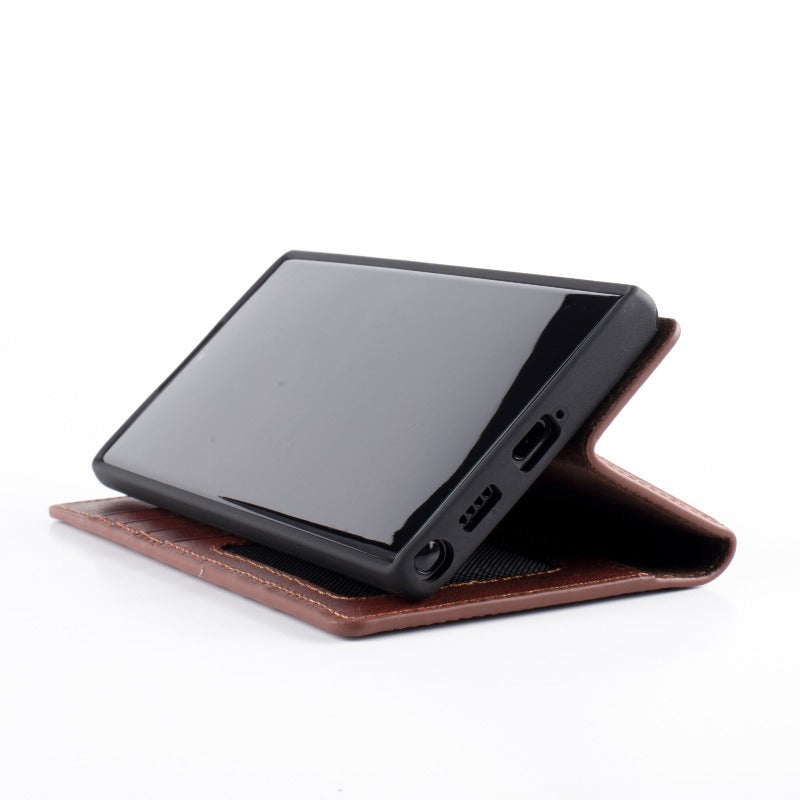 Wachikopa Genuine Leather Magic Book Case 2 in 1 for Samsung S25 Ultra Brown
