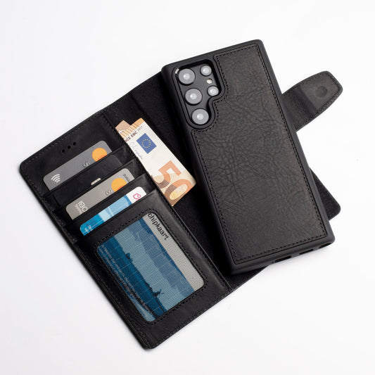 Wachikopa Genuine Leather Magic Book Case 2 in 1 for Samsung S26 Plus Black