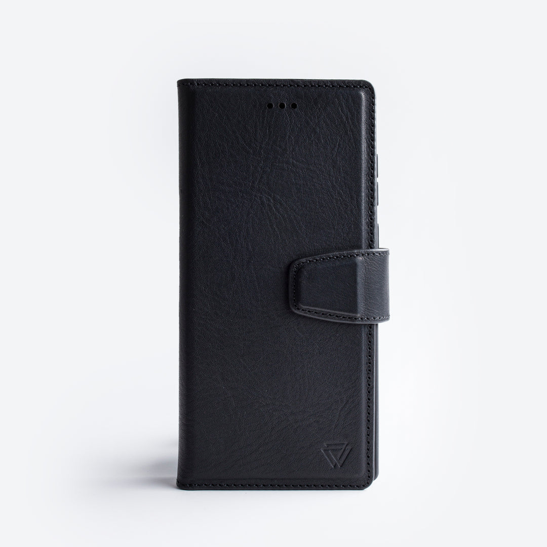 Wachikopa Genuine Leather Classic Bookcase for Samsung S25 Ultra Black