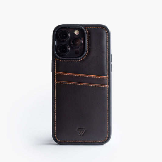 Wachikopa leather Back Cover C.C. Case for iPhone 13 Dark Brown